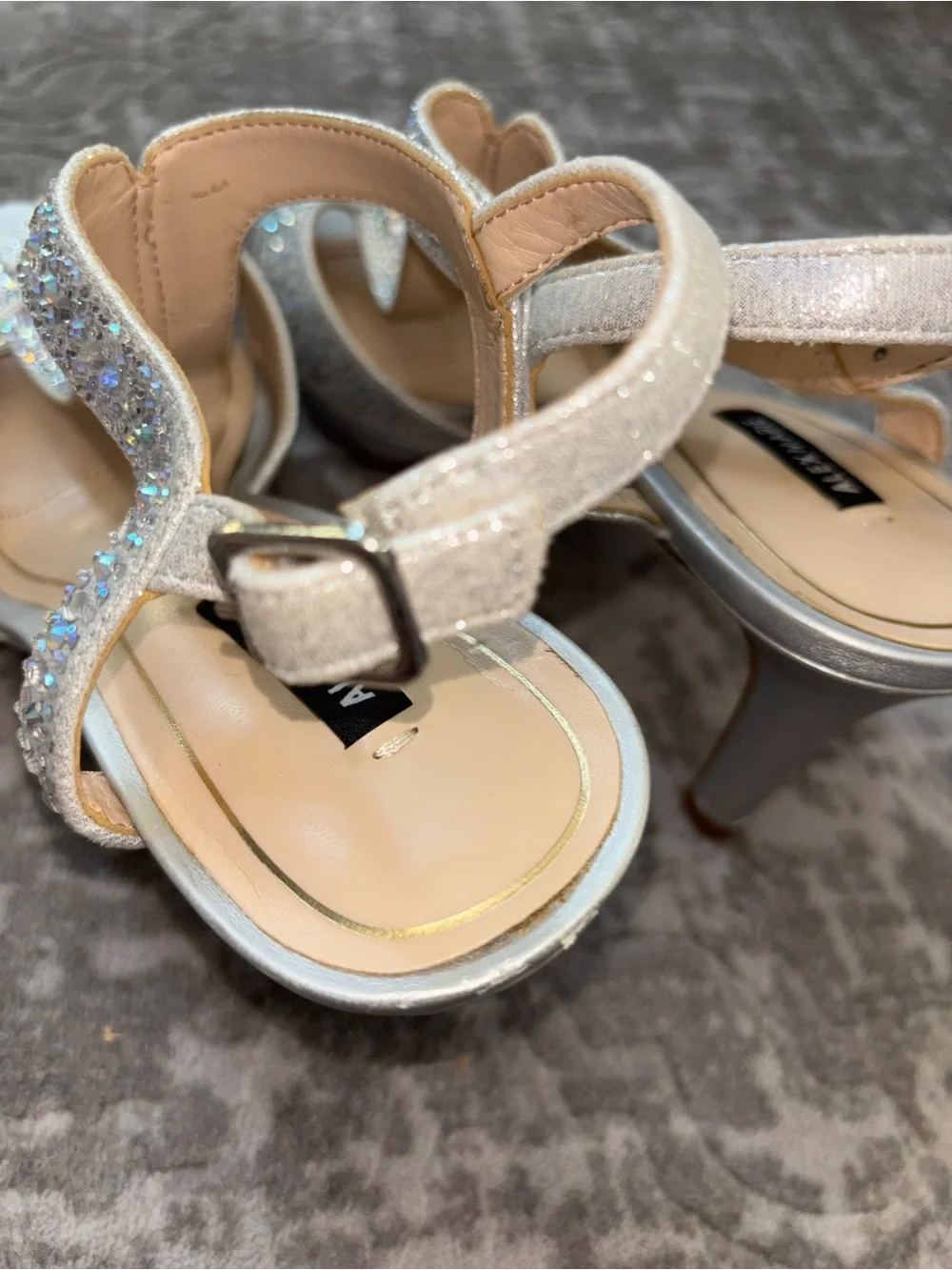 Alex Marie Silver Crystal Embellished T-Strap Heels
